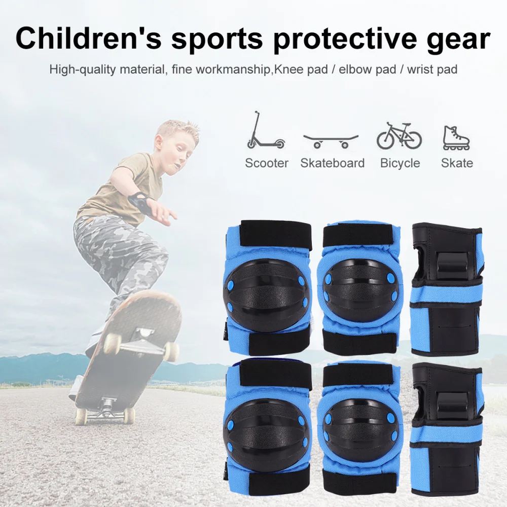 

6pcs Thickened Knee Pads Elbow Pads Hand Protectors Kids Protective Gear Set (Blue, Size)