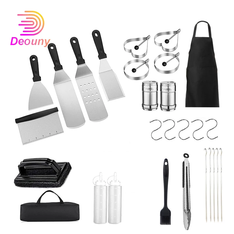 

DEOUNY Stainless Steel BBQ Tool Set Outdoor Grill Scraper Griddle Combination Baking Utensil Kitchen Pancake Cooking Accessories