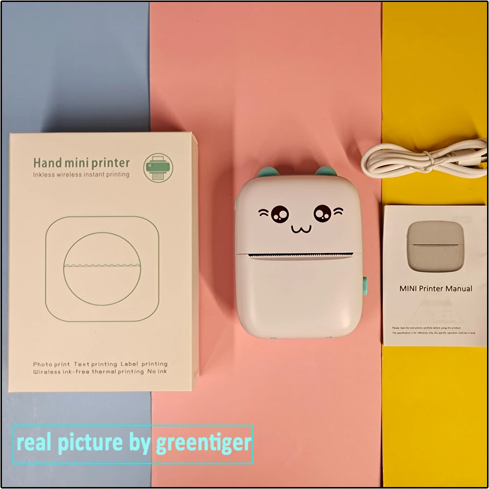 Портативный термопринтер MINI CAT Print Paper Photo Pocket тепловой принтер 58 мм печать