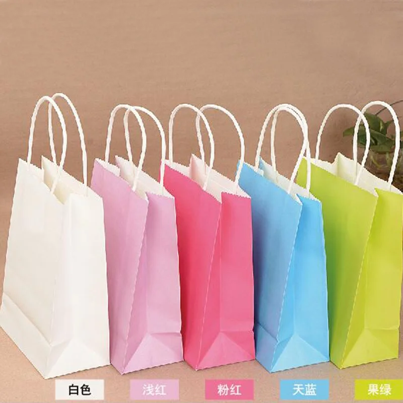10 шт./лот высокое качество крафт-бумажный пакет с ручками элегантные белые