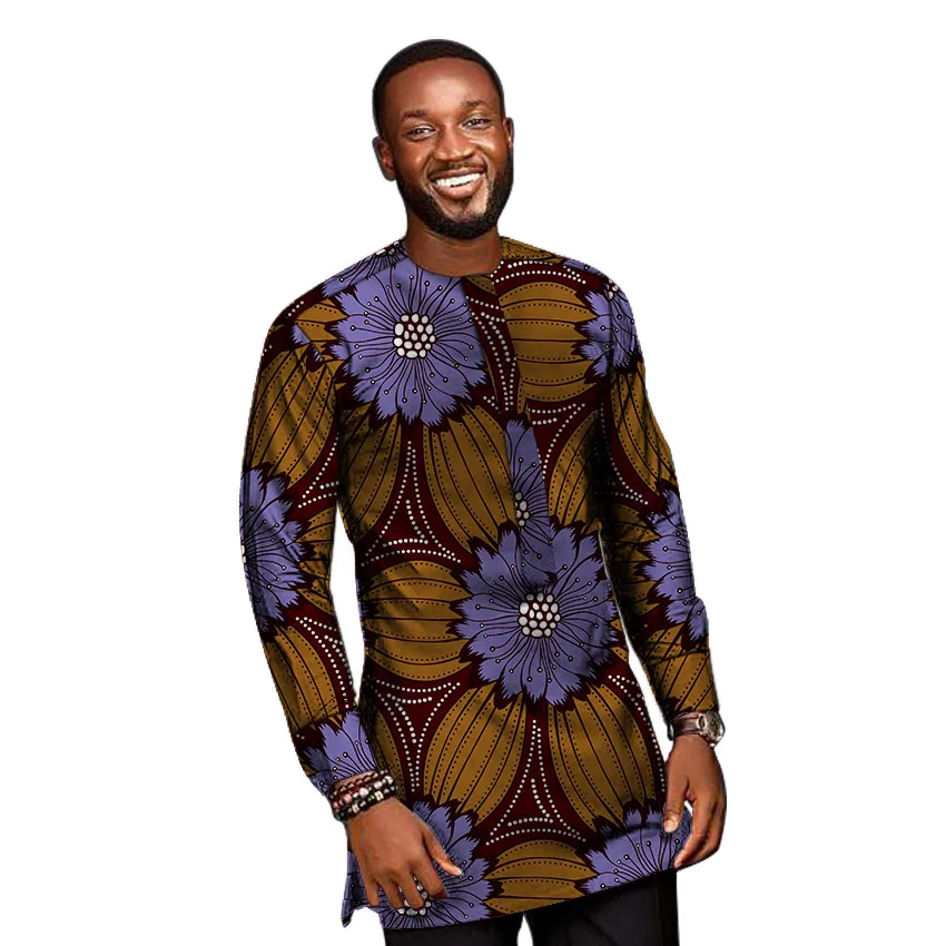 Африканские модные мужские рубашки с принтом Анкары Дашики длинным рукавом