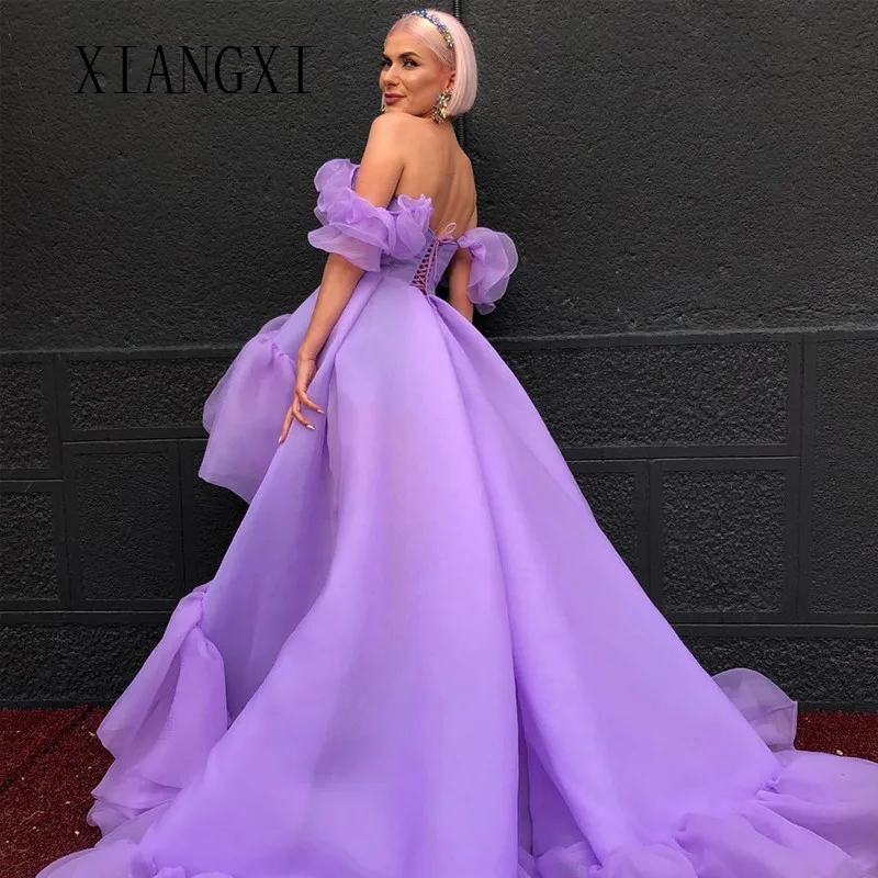 

2020 Purple Evening Dresses Long Hi-Lo Off The Shoulder Floor Length Formal Gowns Evening Dress Vestido De Festa