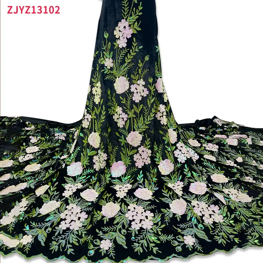 

High quality African flannel with sequined lace fabric 5 yards suitable for girls dress wedding dress ZJYZ13102
