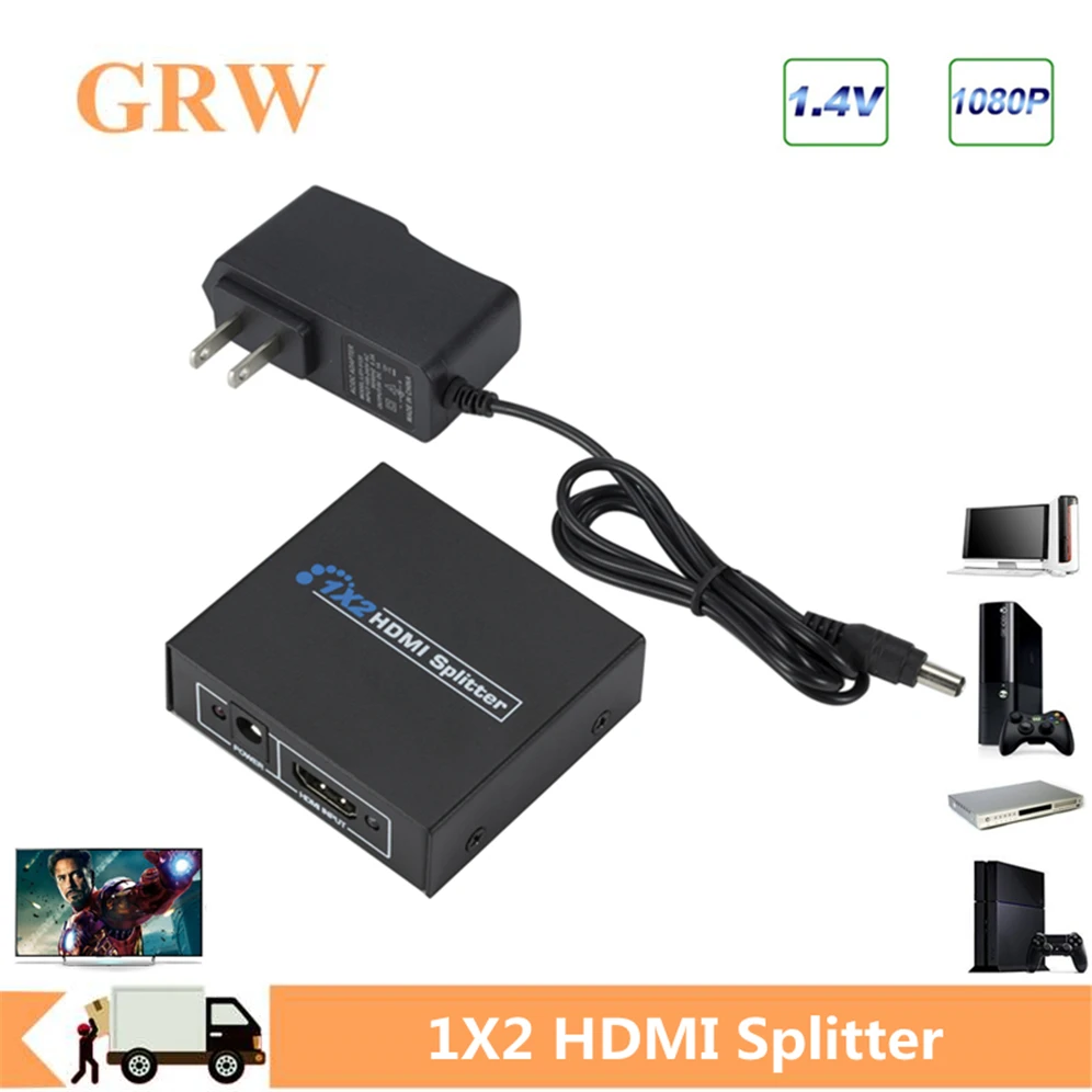 

Grwibeou 1080P HDMI Splitter 1 input 2 output Full HD 1080p Video HDMI Splitter Switcher 1X2 Split 1 in 2 Out For HDTV DVD