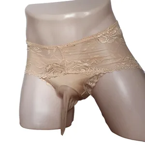 Стринги мужские, кружевные, шелковистые, с отделкой для пениса, фетиш, сексуальное нижнее белье, размера плюс