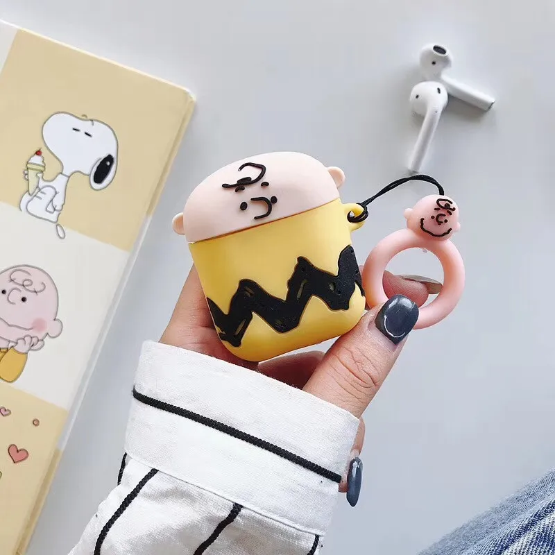 Для AirPods 1, 2 чехла, коричневые, с мультяшными забавными собачками, Bluetooth, беспроводные наушники, зарядное устройство, коробка, крышка для Apple Airpods, 2 пальца, ремешок - Цвет: Цвет: желтый