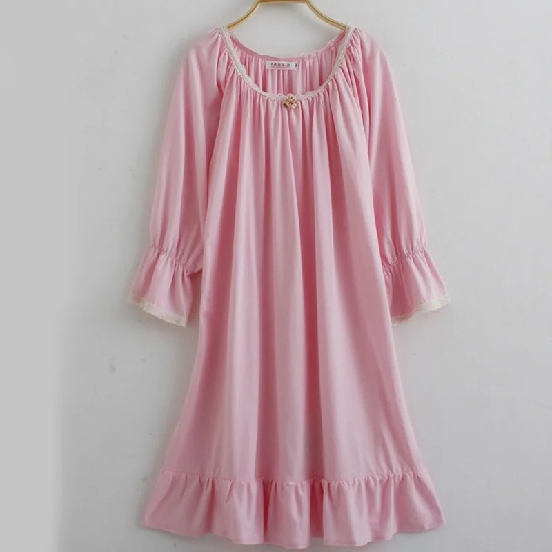 Осенняя Корейская ночная рубашка из чесаного хлопка милая свободная большого