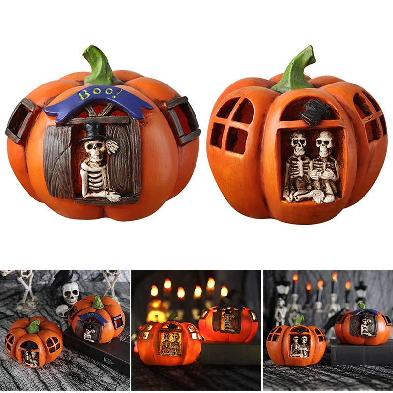 

Хит продаж, лампа в виде тыквы на Хэллоуин, креативный полимерный светодиодный ночсветильник в виде черепа для украшения дома, сада, двора