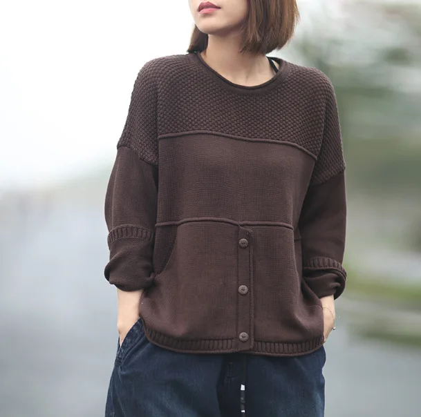 Autumn Sweater Women Retro Loose Knitting Pullovers 2019 New Ladies Tops O-Neck Long-sleeved Casual Vintage | Женская одежда