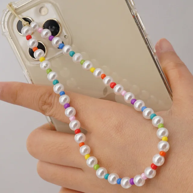 

Fashion Bohemian Style Imitation Pearls Mobile Phone Lanyard Colorful Glass Rice Beads Anti-Lost Telephone Chain Women's Jewelry