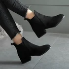 Ботинки осень-зима женские ботильоны черного цвета для женщин; На толстом каблуке; Женские слипоны на плоской подошве; Обувь; Bota Feminina; Большие размеры 35-43