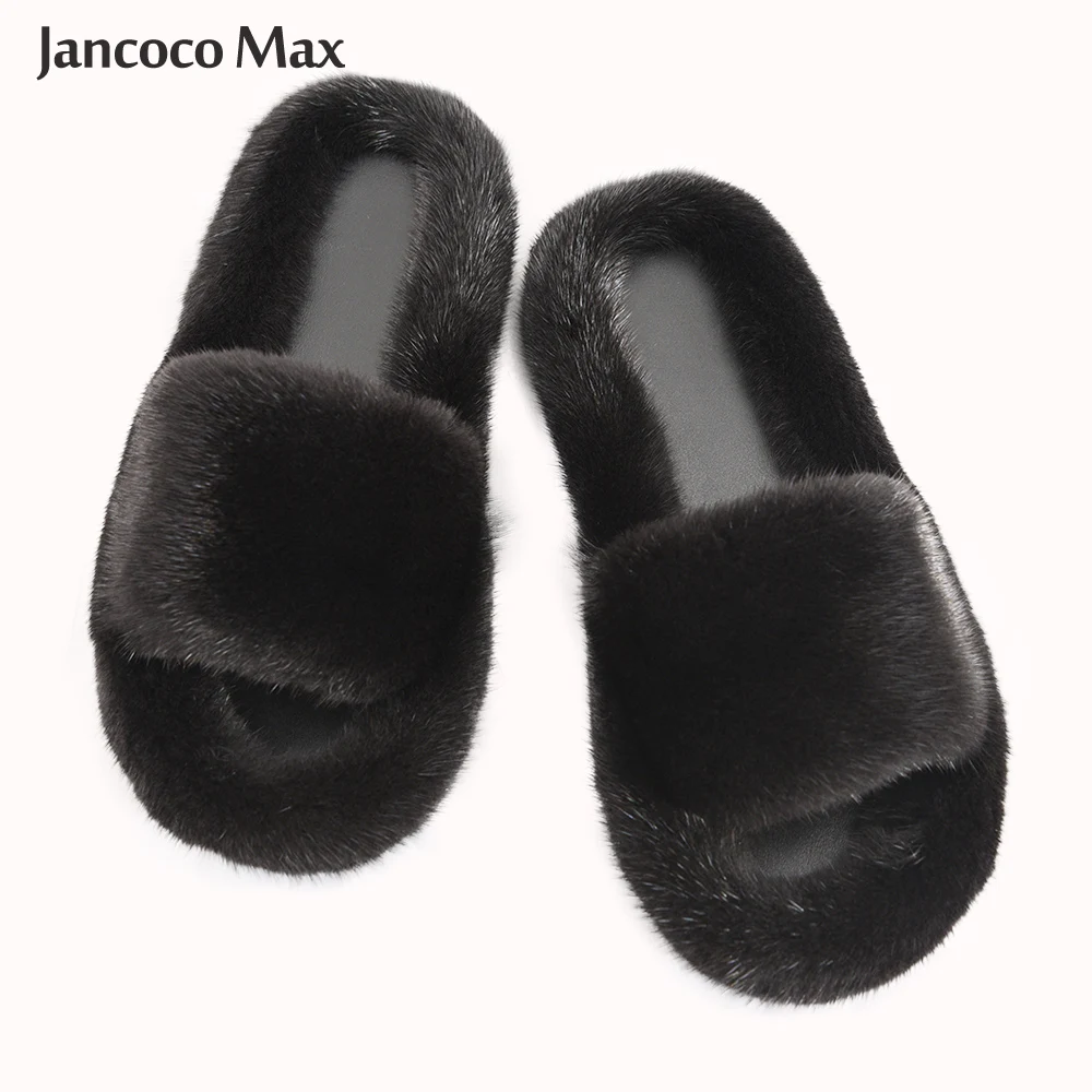 

New Arrivals Winter Fashion Slippers Real Mink Fur Women Slides Thick Warm Fluffy Shoes S6080