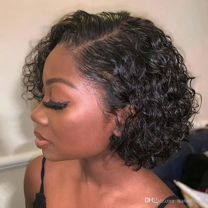 

13x6x1 Side Part Lace Human Hair Wigs Brazilian 8"Inch Human Hair PrePlucked With Baby Hair 250% Pixie Cut Short Curly Wig