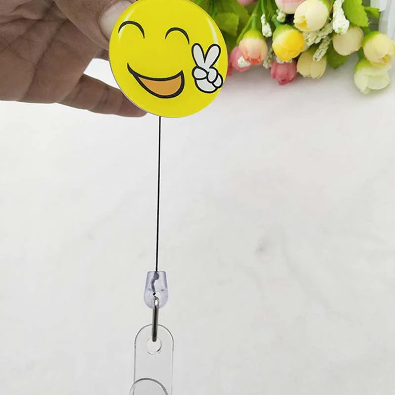 new acrylic funny smiling face 60cm retractable pull badge reel id card holder belt clip lanyard name tag card for school office free global shipping