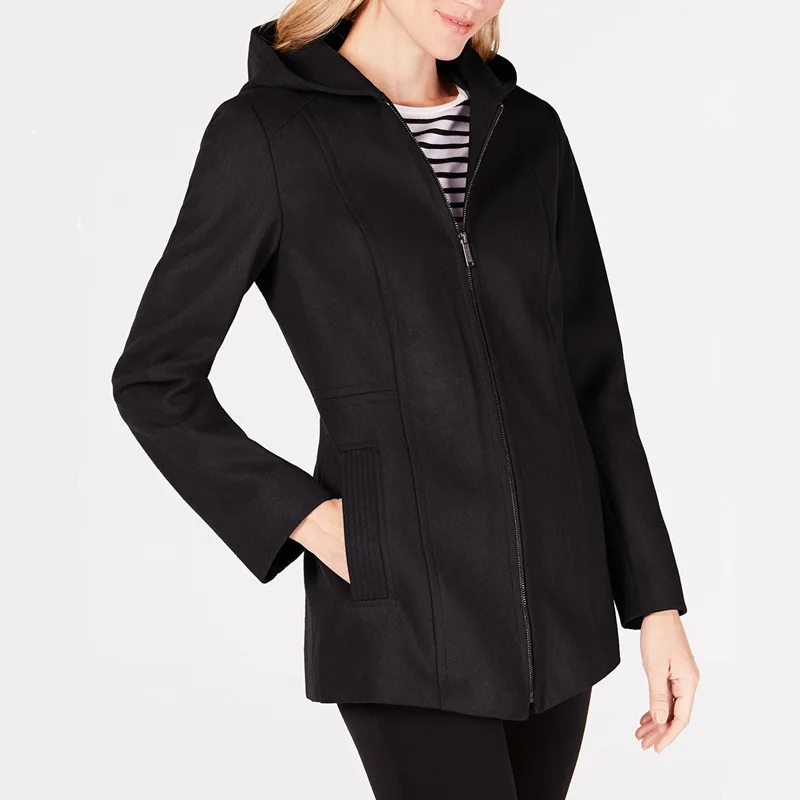 

Women's Wool Jackets 2020 Spring Autumn New Casual Fashion coat Mid-Long Solid color Simple Hooded Woolen Slim Jacket Outerwear