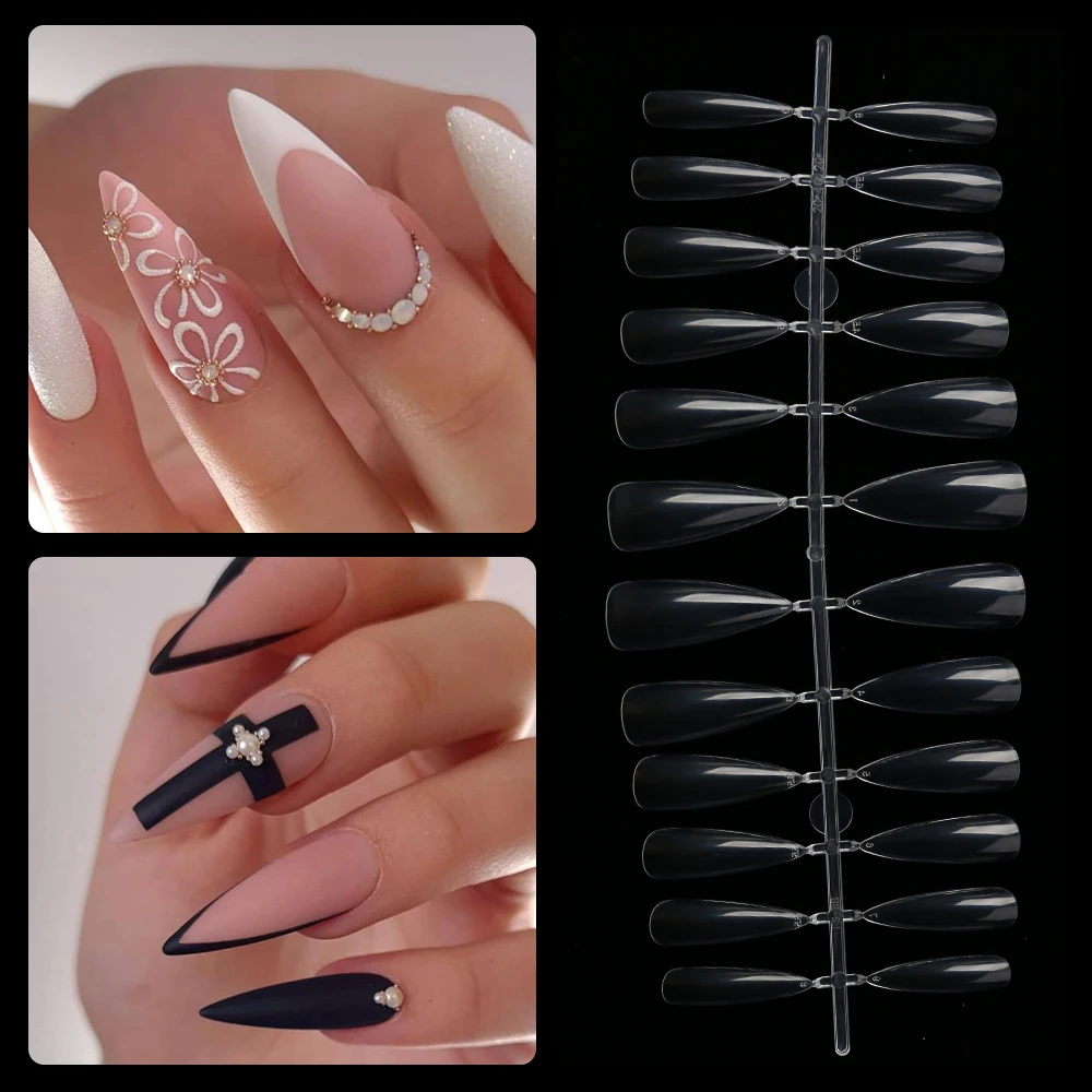 

E&A Stiletto False Nail Tips Full Cover Clear ABS Salon Pointed Fake Nails Artificial Extension 480pcs 12 sizes