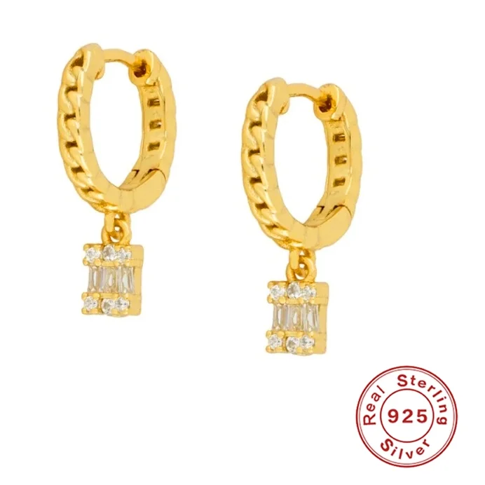 

2021 Square Crystals Hoop Earrings for Women Girls Elegant Huggie Earrings Cartilage Sterling Silver Jewelry Pendientes Ins