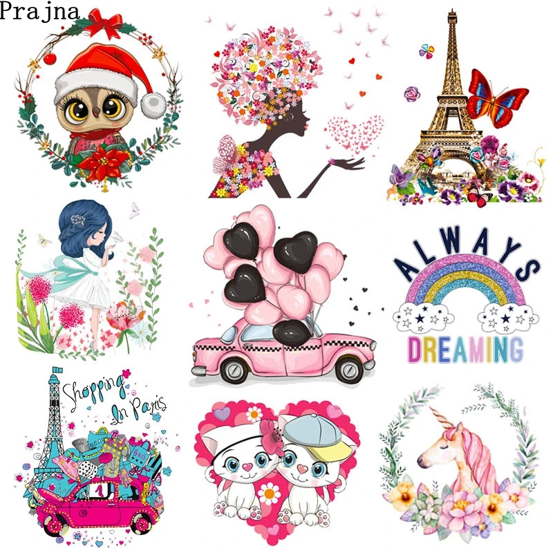

Butterfly Applique Cartoon Girl Heat Transfer Raibown Unicorn Iron-On Transfer Patches For Clothing Animal Thermal Stickers