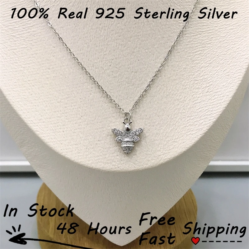 Ожерелье с кулоном в виде милой пчелы из серебра 925 пробы золотым покрытием