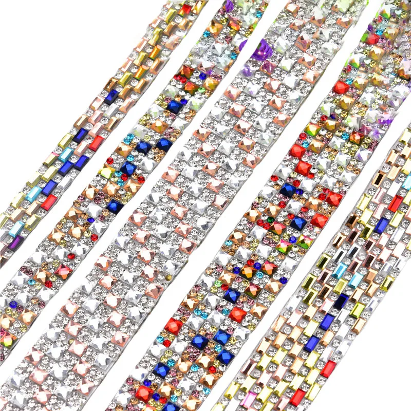 2 звеньев прямоугольная Смешанная стеклянная Горячая фиксация Стразы обрезанная