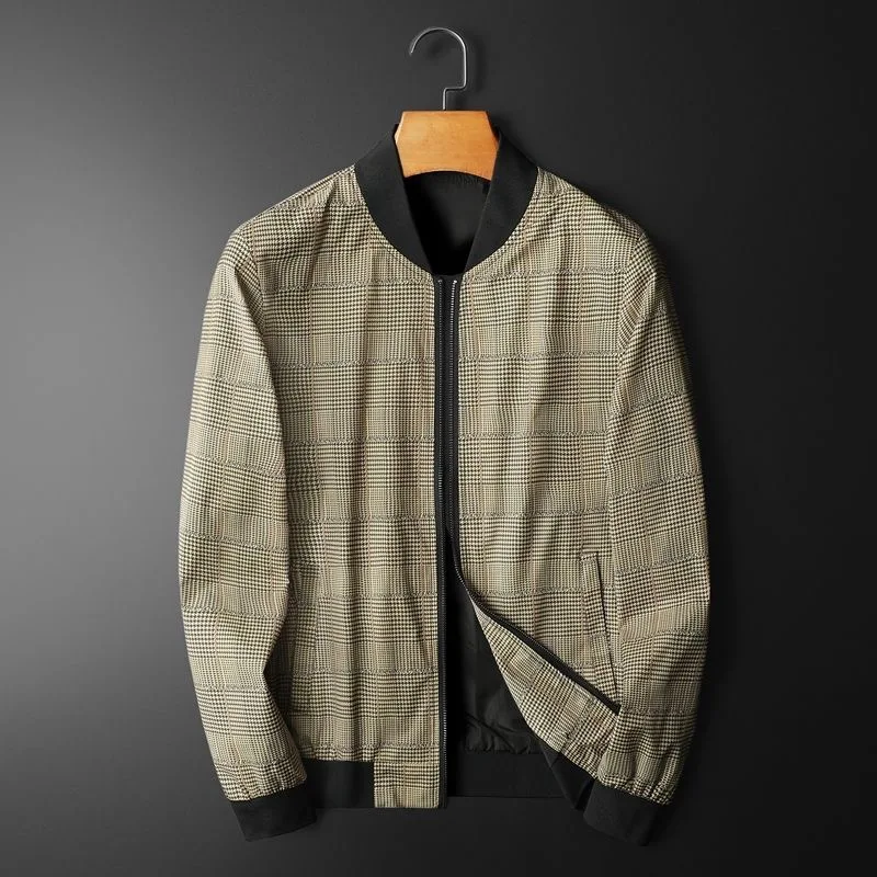 

New men's jackets spring men's thin houndstooth baseball collar plus size fashion trendy jacket