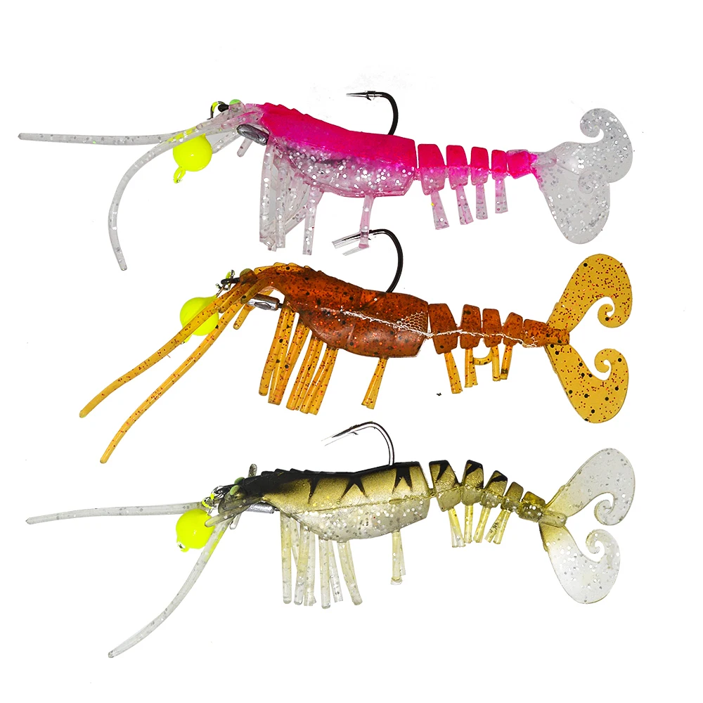 

3 Pcs section soft shrimp freshwater saltwater luminous with Mustad hook craft series fishing lures
