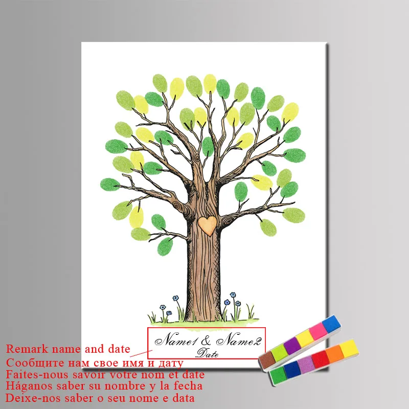 

Customiz Guest Book Fingerprint Tree Canvas Painting DIY Wedding Souvenirs Signature Valentine Anniversary Gift Baptism Gifts