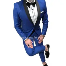 2 pçs ajuste fino xale lapela casaco feito sob encomenda azul real blazer calças conjuntos ternos masculinos padrinhos festa de casamento vestir jaqueta + calças (4)