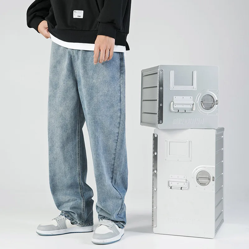 

Men Jeans Fashion Loose Simple Solid Color Straight Leg New Casual Wide-leg Pants Denim Mens Street Casual Korean Hip-hop Pants