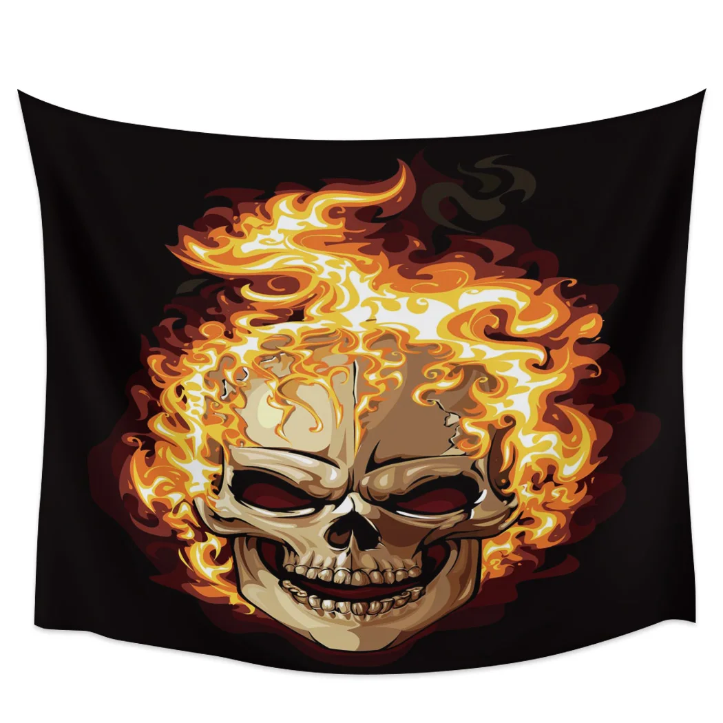 

Художественный Черный гобелен с черепом и пламенем, настенный Декор для дома, спальни, настенное украшение, гобелен, коврик для йоги