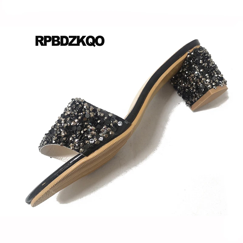 блок высокий каблук бриллиант Bling кристалл домашние тапочки насосы женщины
