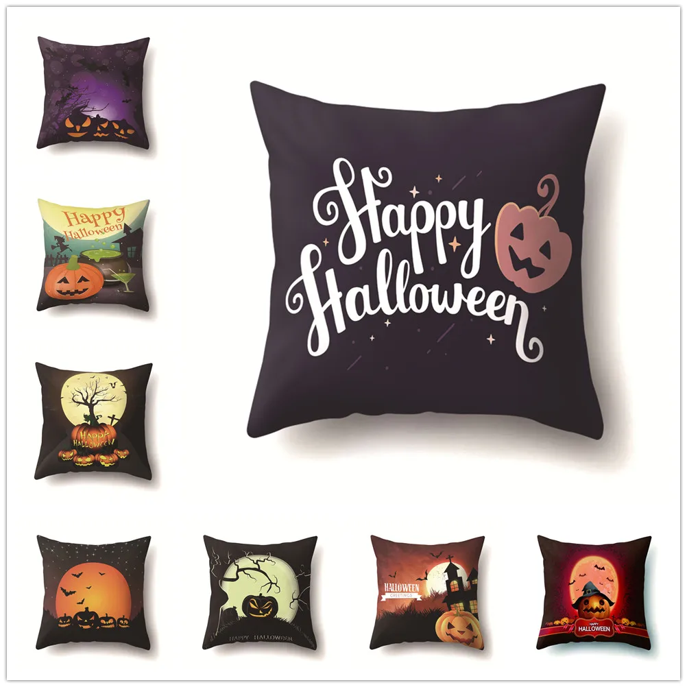 

Cartoon Pumpkin Halloween Cushion Cover Festival Decorative Soft Pillow Covers Kids for Sofa Bedroom Living Room Decor 45x45cm