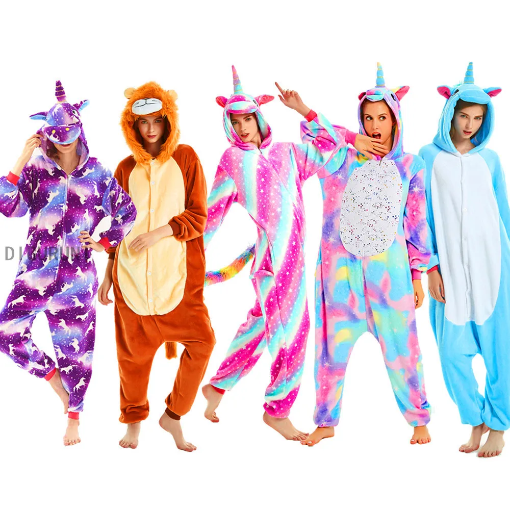 2020 пижамы для взрослых Женская фланелевая одежда сна унисекс милый единорог