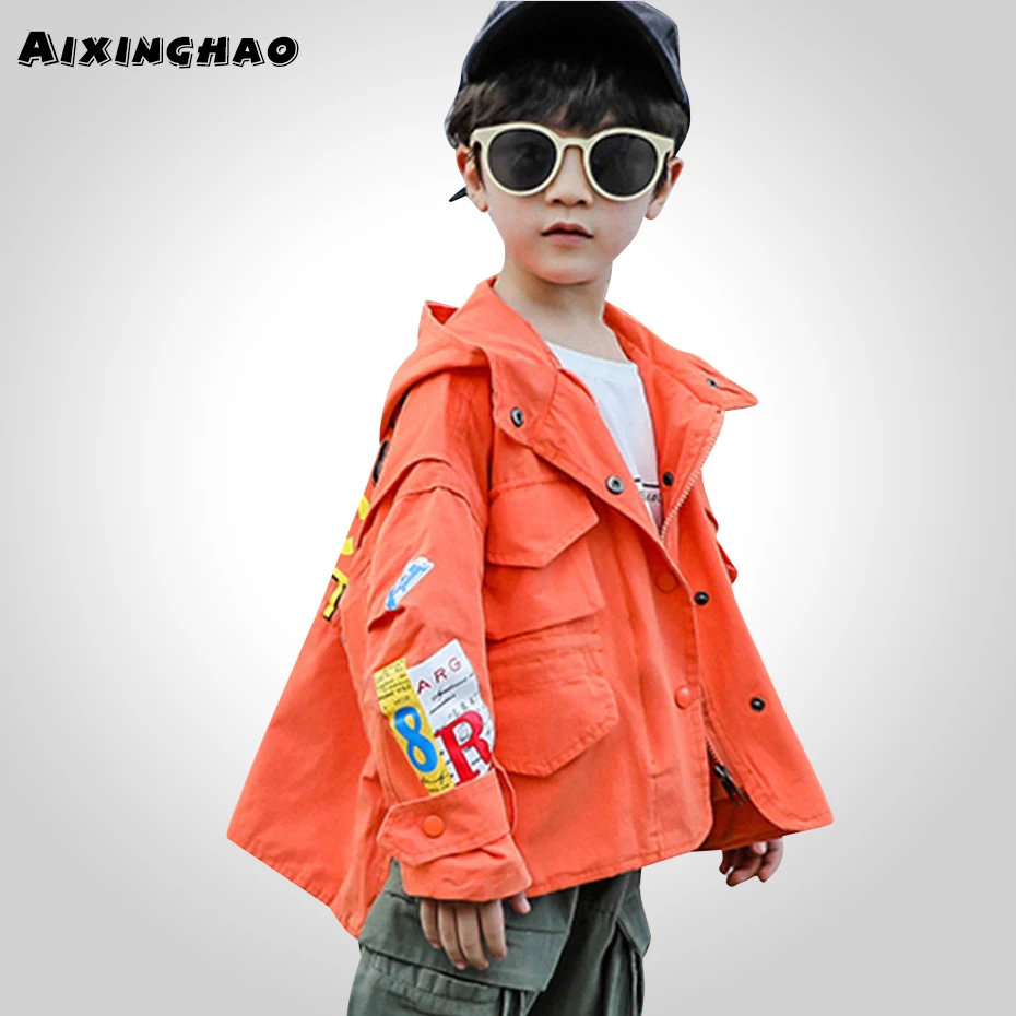 Куртки для мальчиков ветровка с буквенным принтом свободная куртка капюшоном