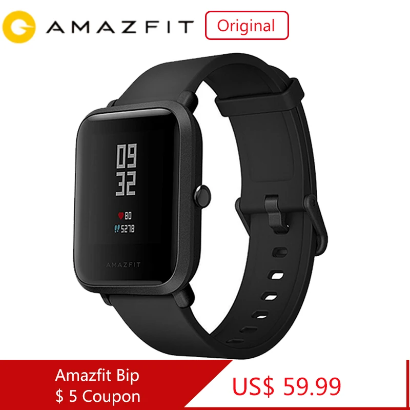 Оригинальные Смарт-часы Amazfit Bip, gps-часы, 45 дней в режиме ожидания, смарт-часы для телефона MI8, IOS, глобальная версия, черный цвет