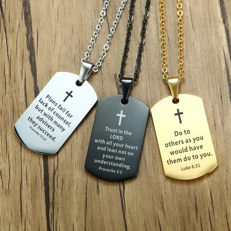

Christian Cross Bible Necklace Black Silver Plated Stainless Steel Pendant Necklaces For Men Women Christmas Gifts