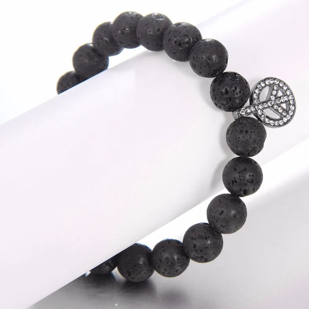 Браслет с бусинами из лавового камня 10 мм | Украшения и аксессуары