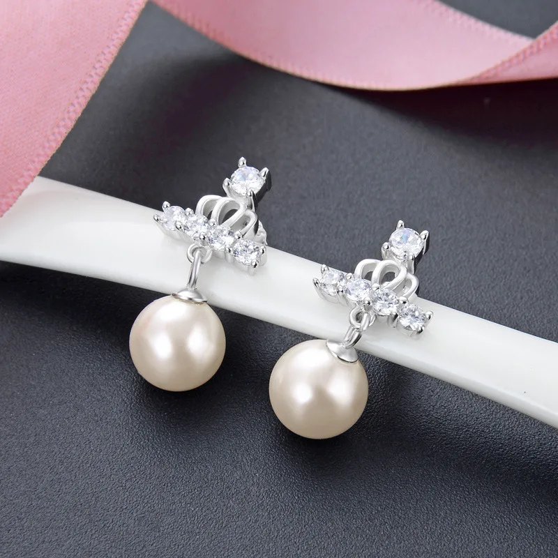 

Natural Pearl Drop Dangle Earrings S925 Sterling Silver Crown Stud Earrings Hoop Luxury Quality Zircon Women Fashion Jewelry