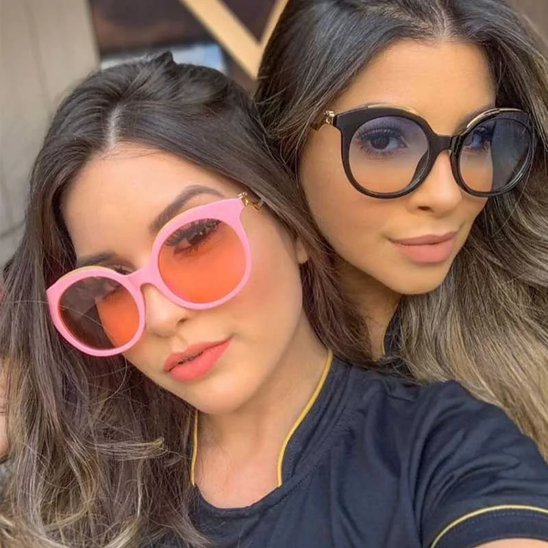 Модные женские круглые солнцезащитные очки кошачий глаз 2020 новые брендовые