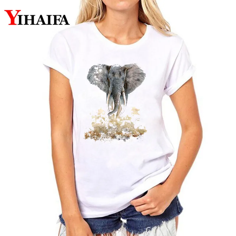 Повседневная Новая женская спортивная футболка Blusa с принтом слона и графикой