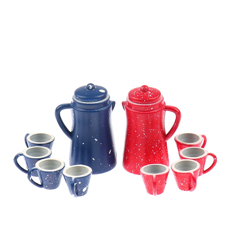 

Набор миниатюрных красных чайников для кукольного домика, 5 шт./компл. 1:12, модель, аксессуары для кукольного домика, украшение для кукольного...