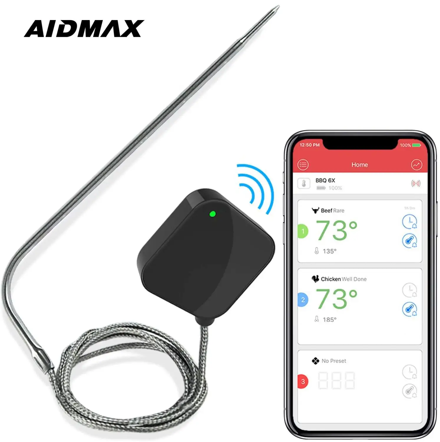 Цифровой Уличный беспроводной Bluetooth-термометр AidMax NanoL для барбекю мяса с зондом