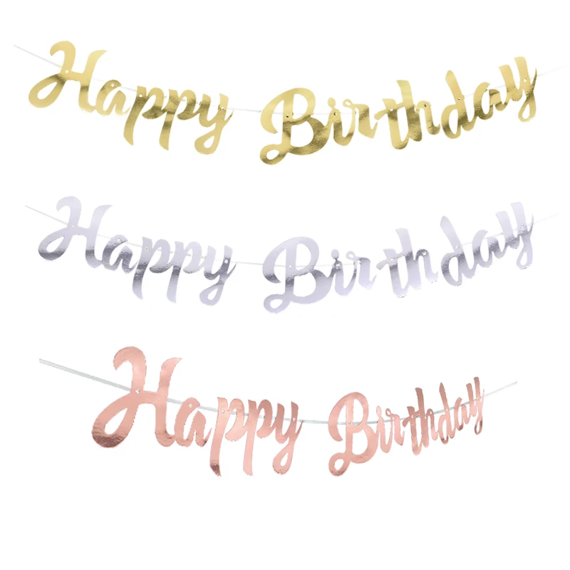 

3 Colors Gold Silver Rose Gold Happy Birthday Banner Bunting paper Birthday Party Hanging Garland Banner Baby Shower Decoration