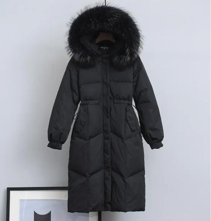Grand rеel fourrure de rate laveur nouvelle veste d'hiver femmes manteau d'hiver femme canard doudoune femmes epais chaud Long vers le bas Parkas