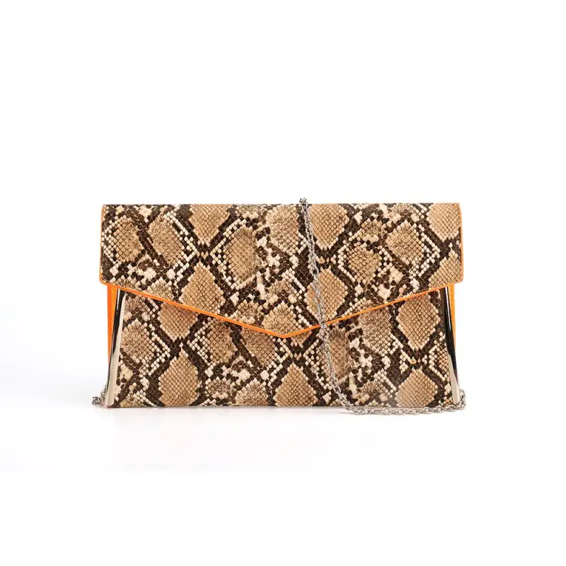 

2021 New Style YELLOW Snakeskin Metal Chain Fashion Envelope Flap Women PU Leather Crossbody Shoulder Bag Lady Clutch /CTS00045