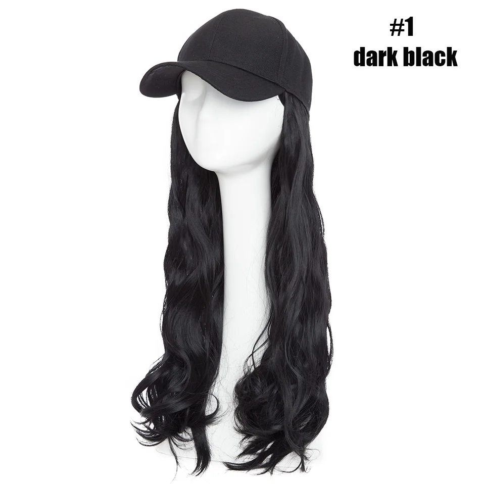 dark black SNOILITE синтетические волосы для наращивания с бейсбольной шляпой, кепкой, бейсболкой с длинными волнистыми волосами, натуральные накладные волосы для женщин - Цвет: dark black