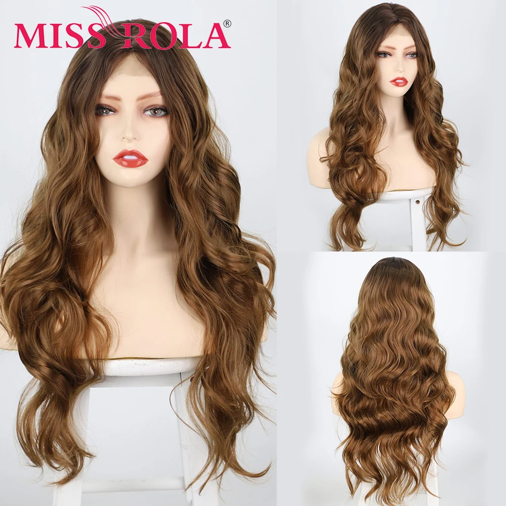 

Длинный волнистый светло-коричневый синтетический парик MISS ROLA средней длины с высоким блеском для женщин с термостойкими волосами для косп...