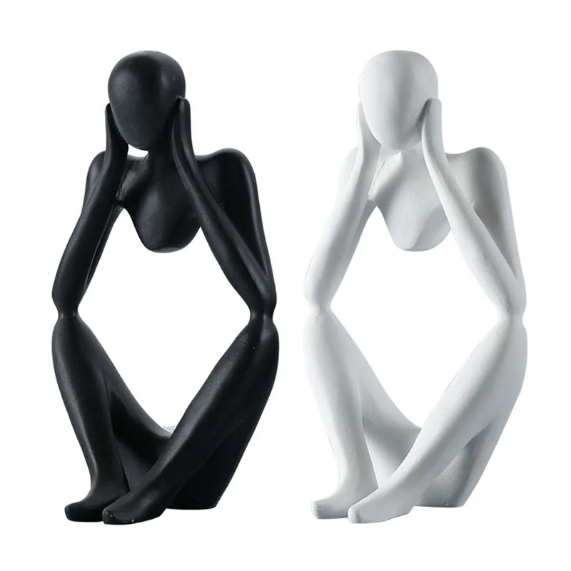 

Nordic Resin Abstract Thinker Sculpture Modern Character Statue Creative Ornament Retro Figurine Home Decoration Accessories