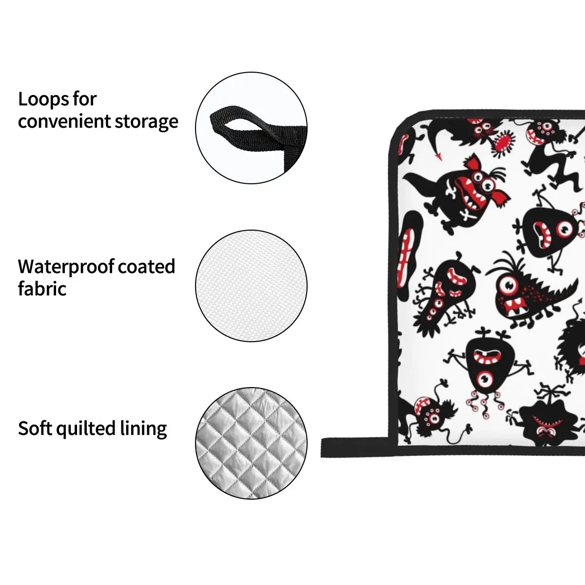 

4pcs Kitchen Gloves Insulation Pad Cooking Microwave Gloves Monsters Scary Creatures Baking BBQ Oven Potholder Pad Oven Mitts