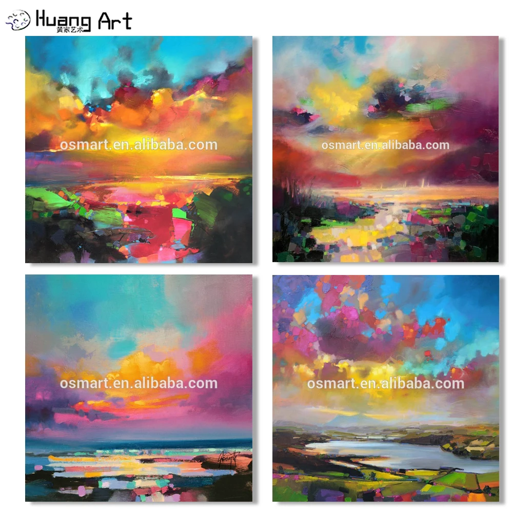 Современная Настенная живопись ручная работа Радужное небо пейзаж картина